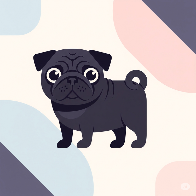 Animated image of a black pug wagging its tail, ready for a treat.