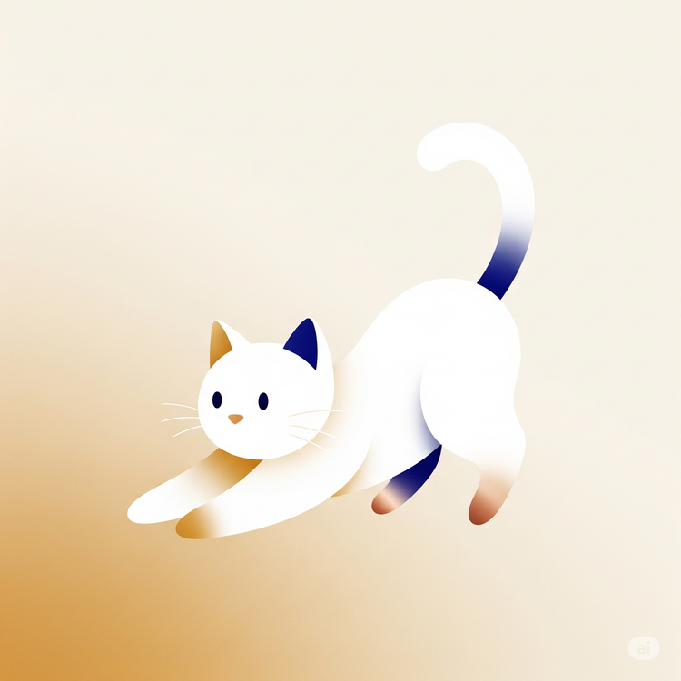 Animated image of a white cat stretching gracefully, ready to play.