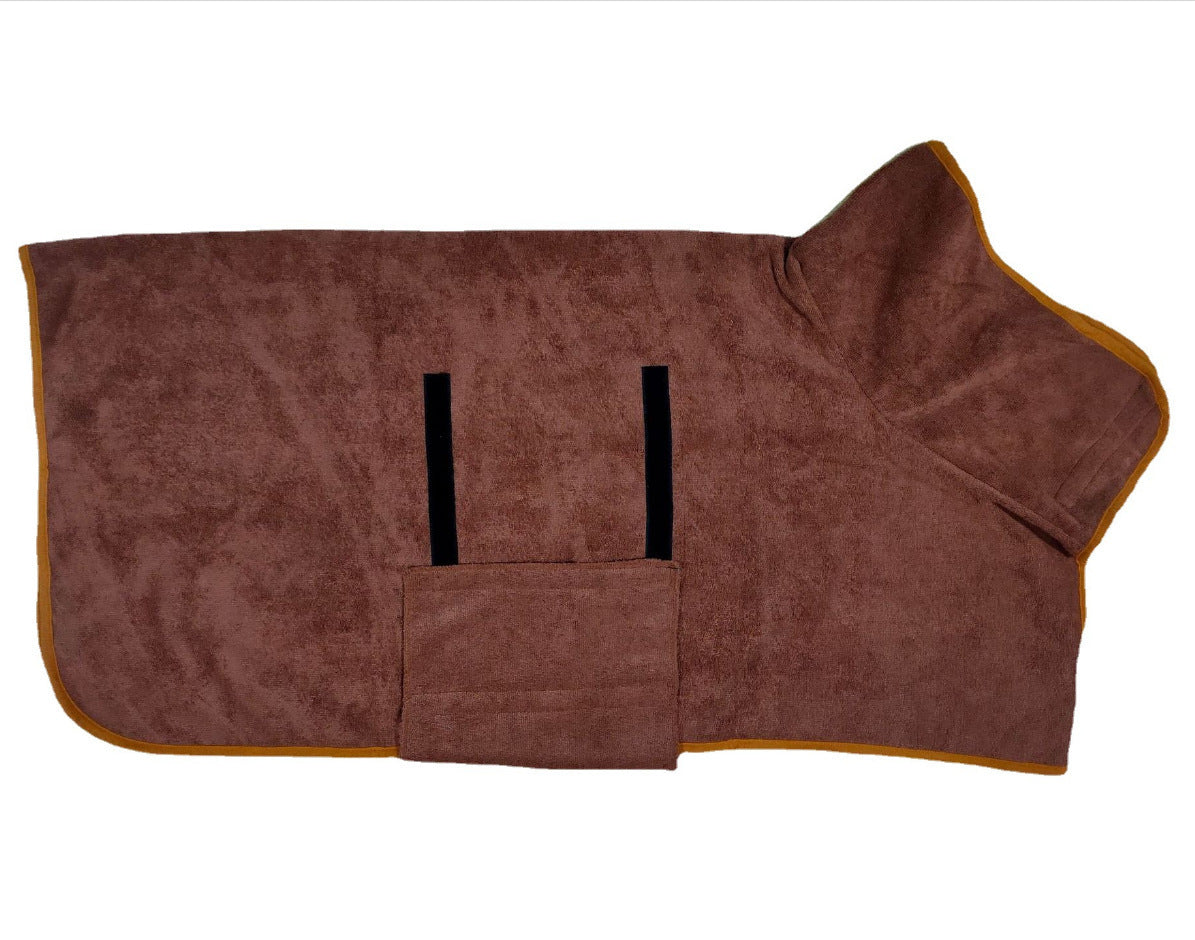 Brown dog towel with a pocket on a white background