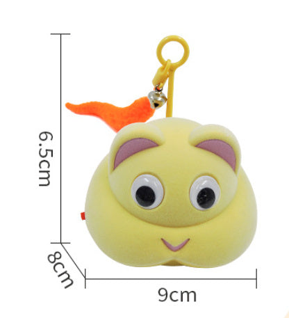 Yellow plush cloud-shaped cat toy with measurements on a white background