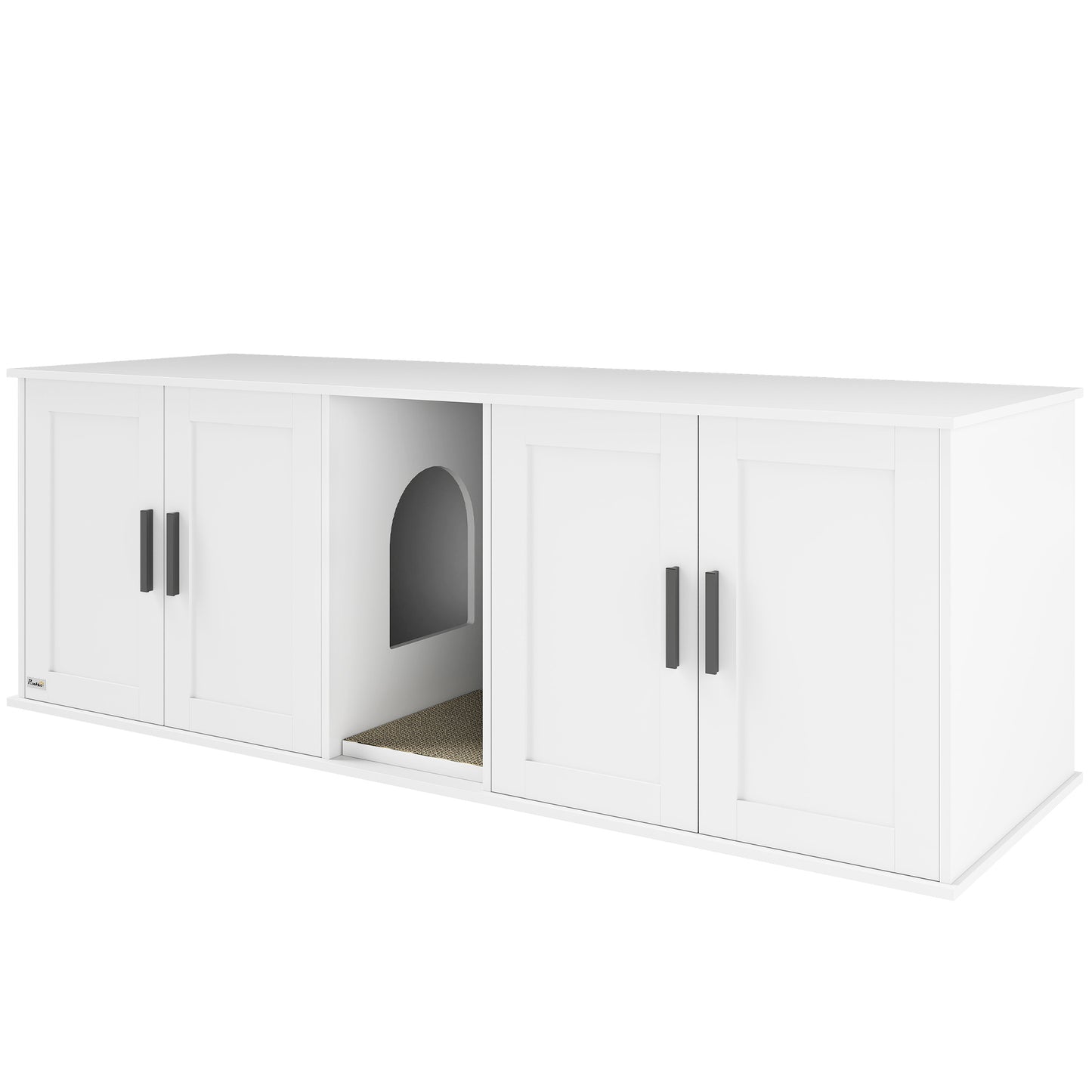 White pet playpen with a door open on a white background