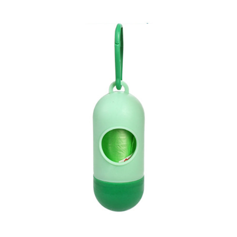 Green pet poop bags with a small window on a white background