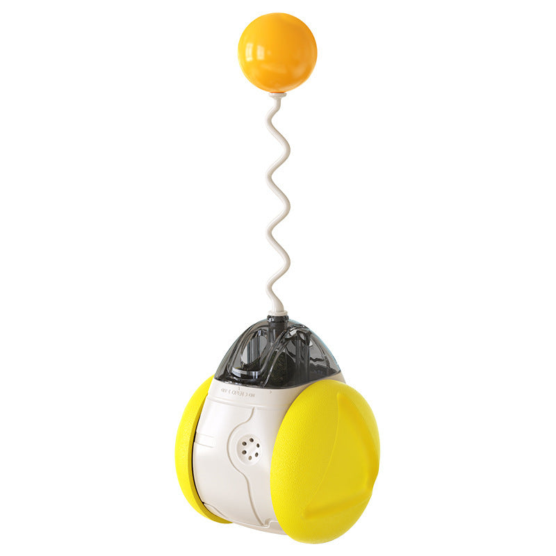 Cat toy with yellow and white design on a white background