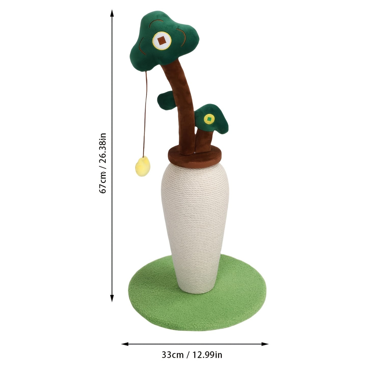 Cat tree with dimensions indicated on a white background