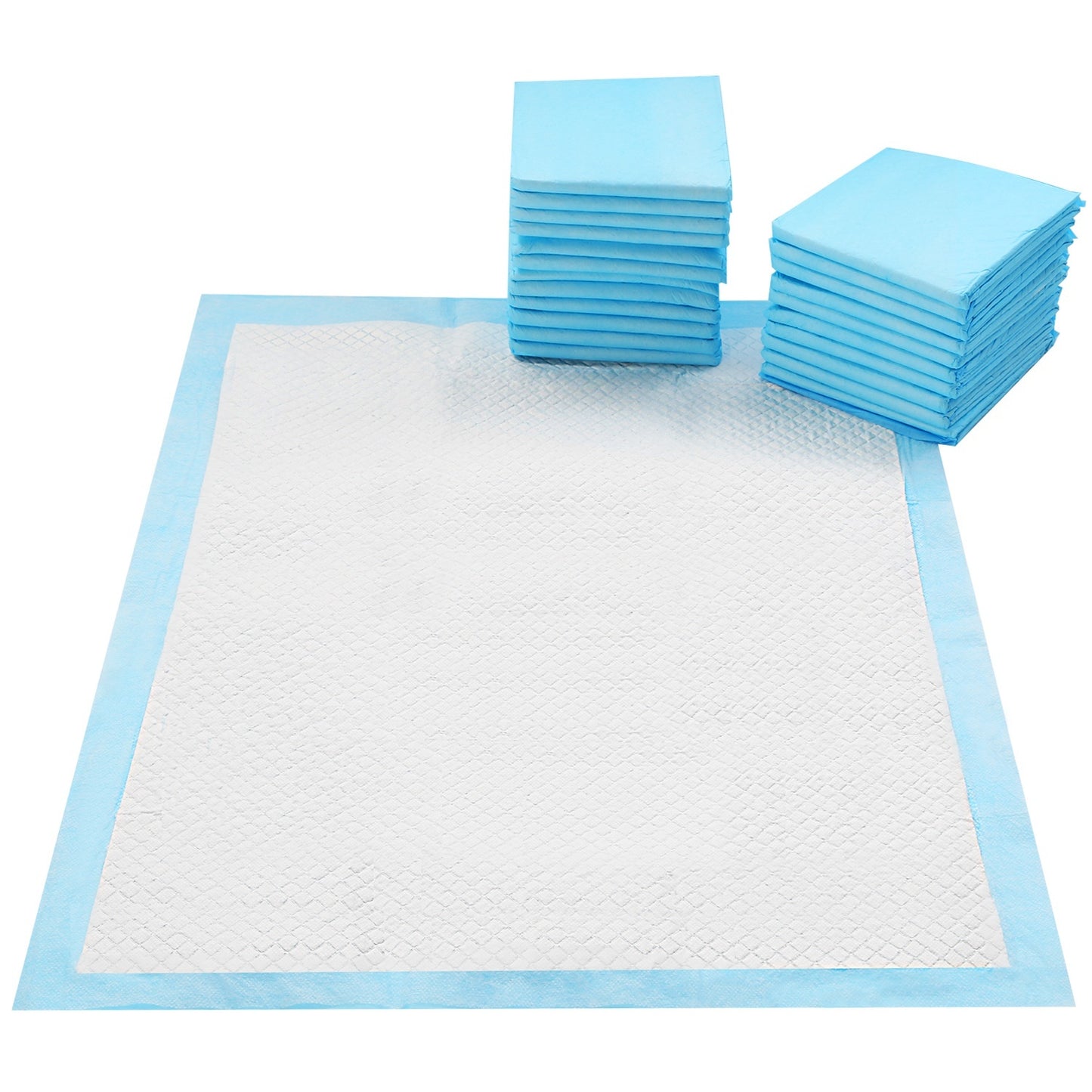 Stacks of blue disposable pads on a white background