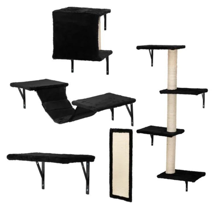 Collection of black cat furniture pieces on a white background