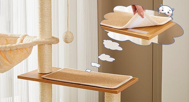 Cat tree with platforms and scratching posts in a room setting