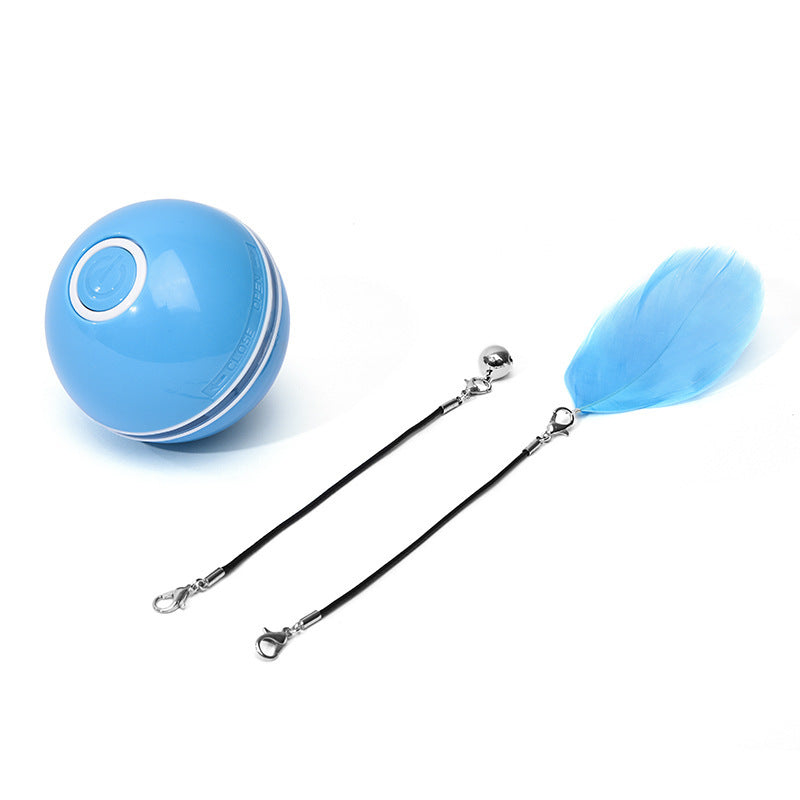 Blue ball with two feather dusters on a white background