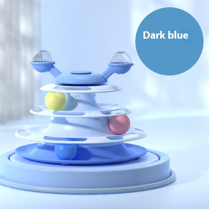 Toy塔 with colorful balls on a light blue background