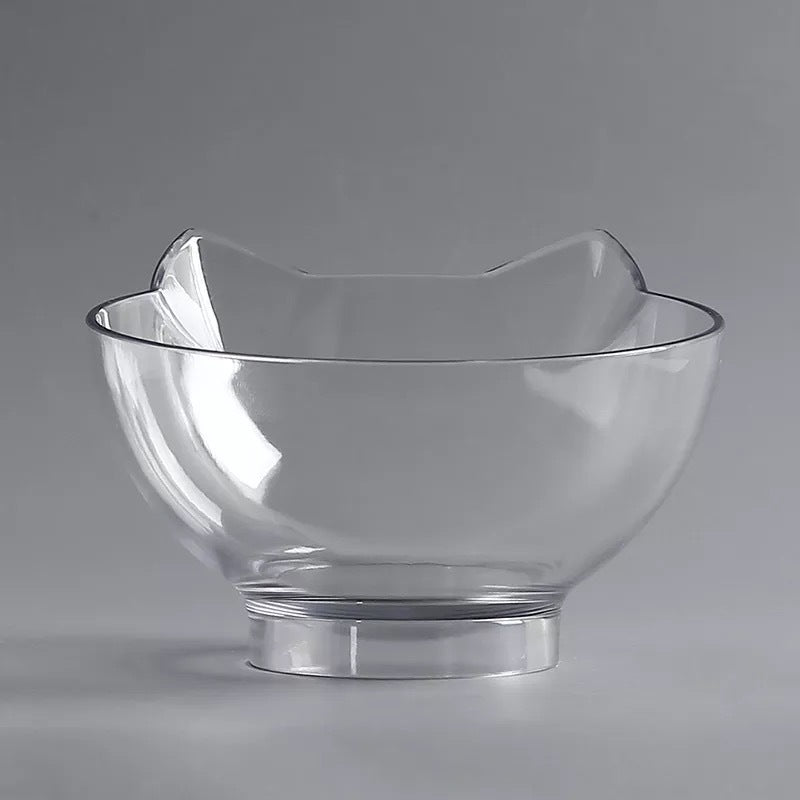 Clear pet bowl on a gray background