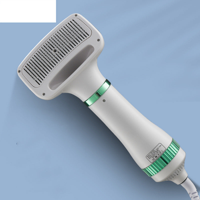 White and green grooming tool on a light blue background