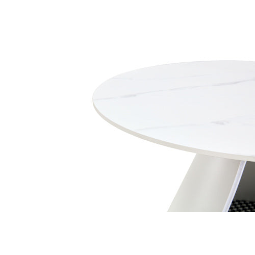Round white table on a white background