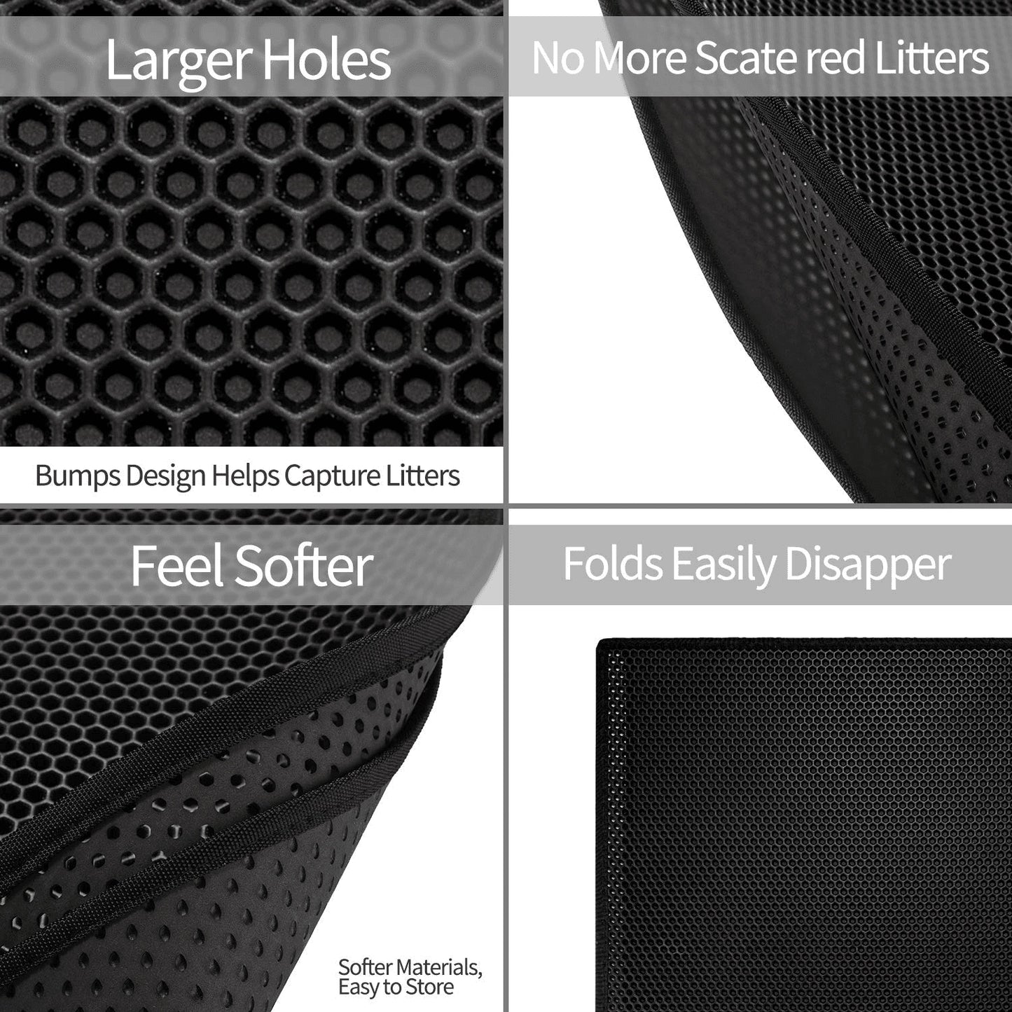 Black mesh product with features highlighted on a white background