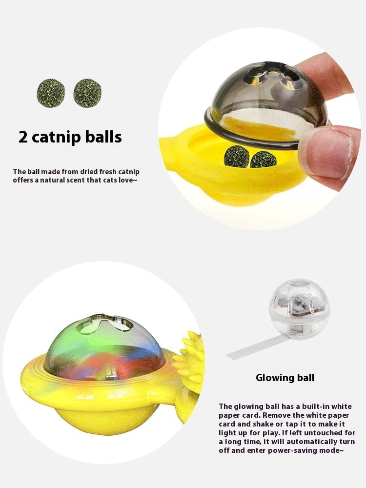 Cat toy with catnip balls and glowing feature on a white background