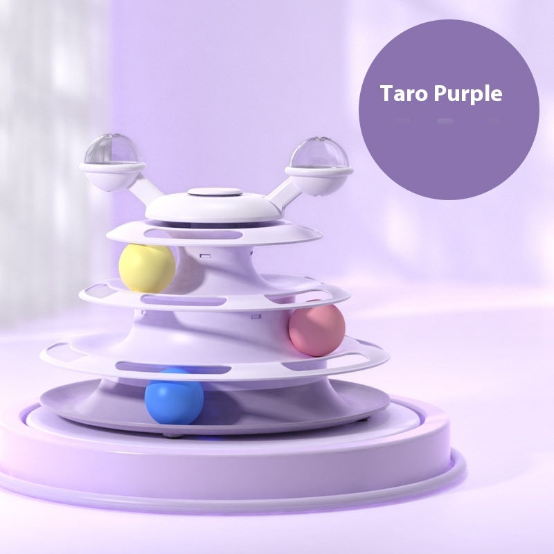 Colorful toy structure with Taro Purple color swatch on a light purple background
