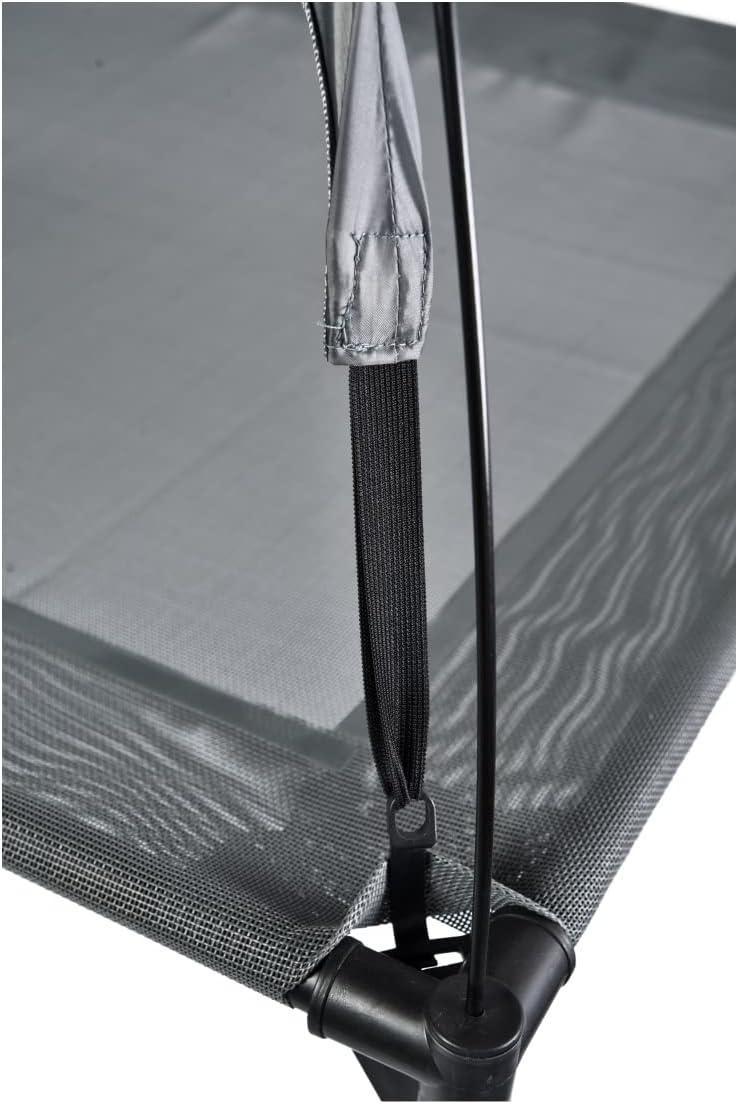 Close-up of a mesh screen with a black strap and bracket on a white background