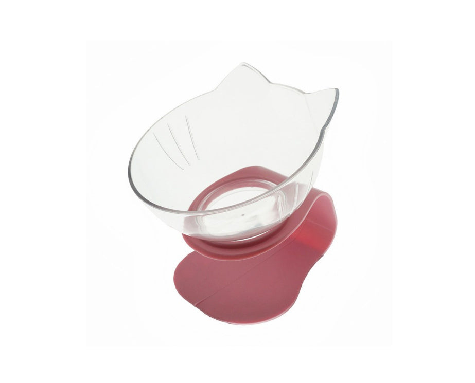Pink cat sippy cup with clear spout on a white background