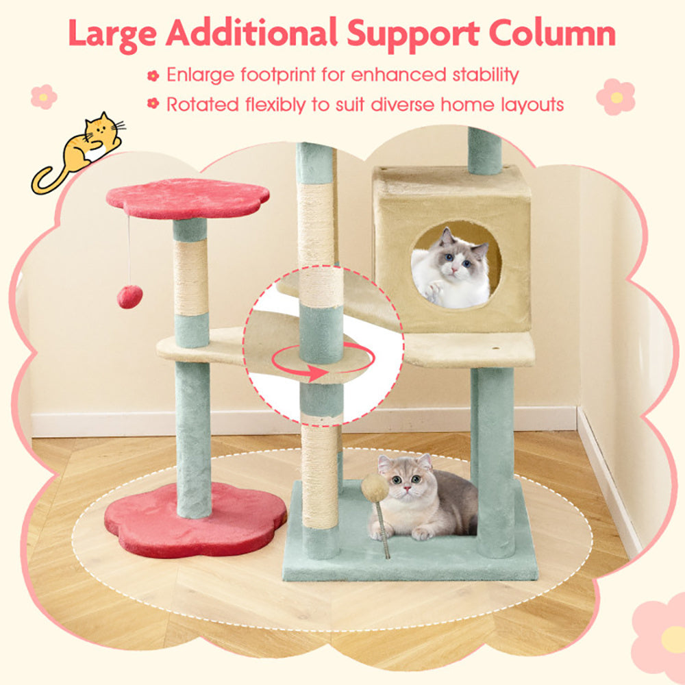 Cat tree with large additional support column and cat sitting on it