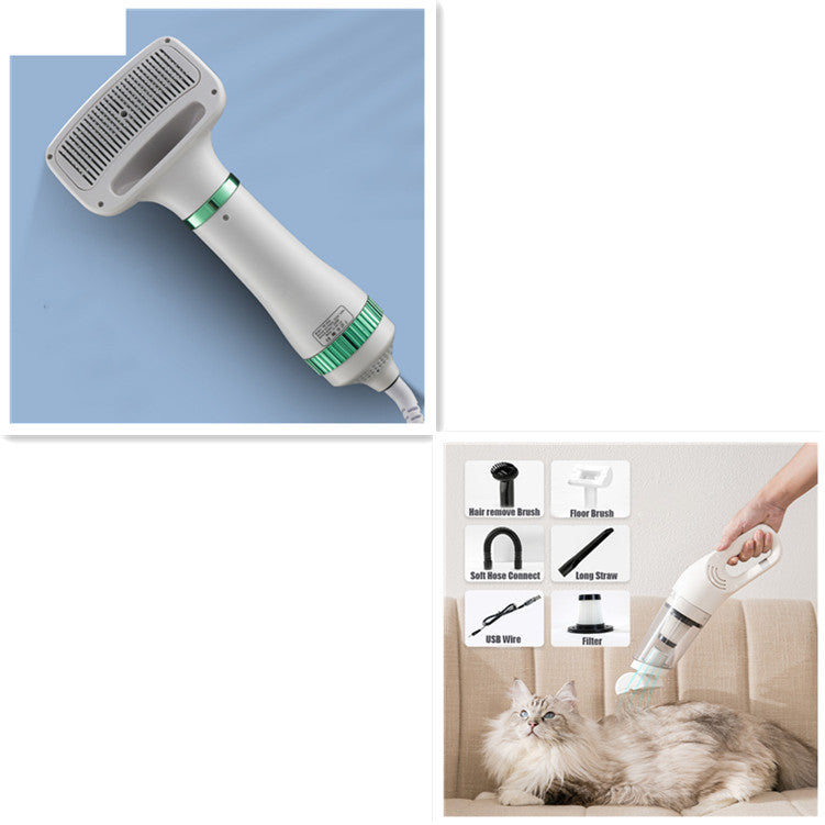 Pet hair removal tool with attachments and usage on a cat.