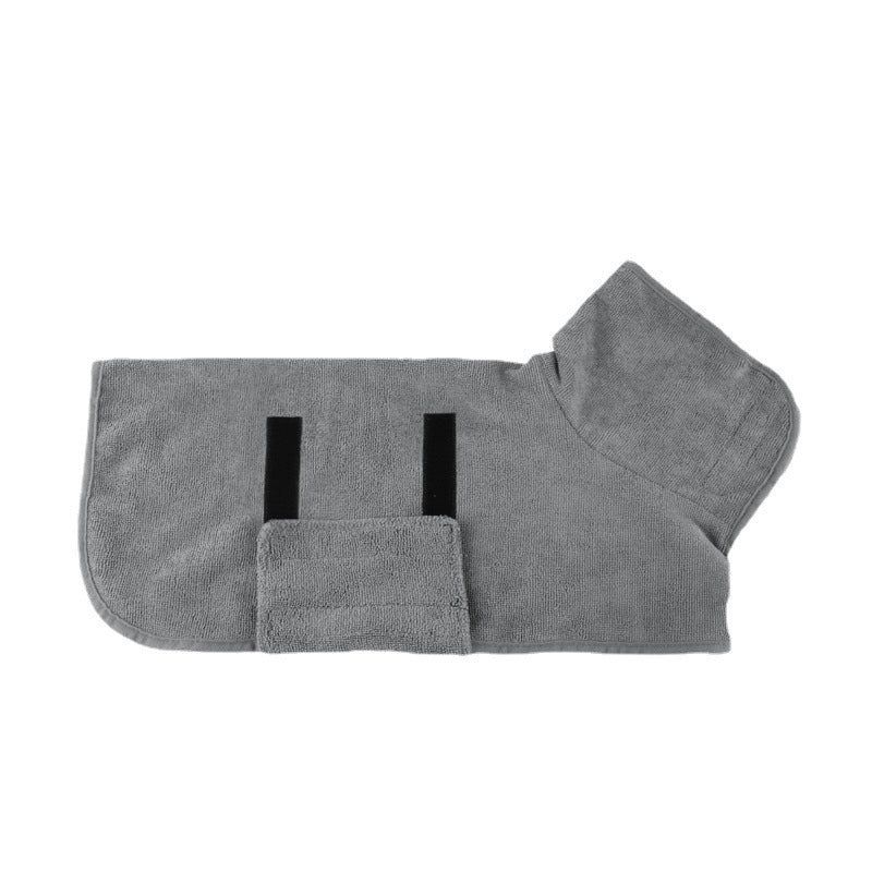 Gray dog towel with black accents on a white background