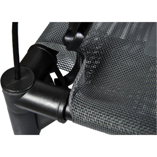 Close-up of a black mesh screen with a black frame on a white background