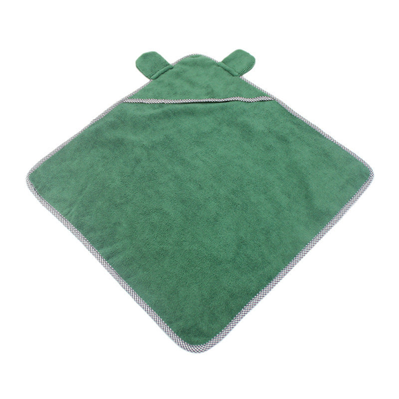 Green hooded towel with ears on a white background