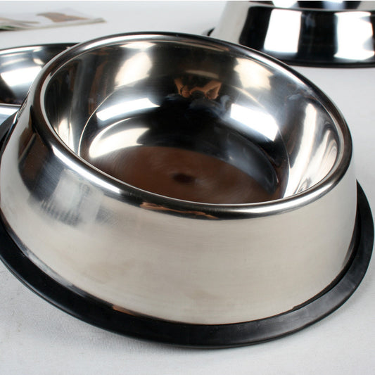 Stainless steel pet bowl on a white background