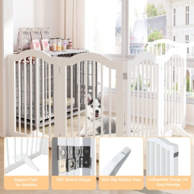White pet gate with multiple views in a home setting