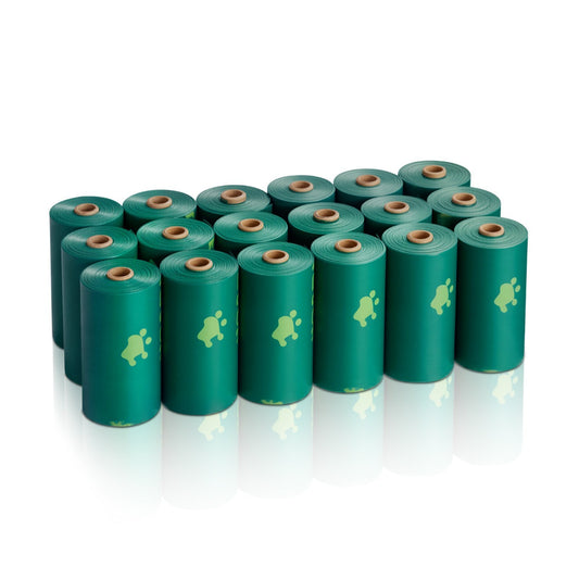Multiple green rolls with a logo on a white background
