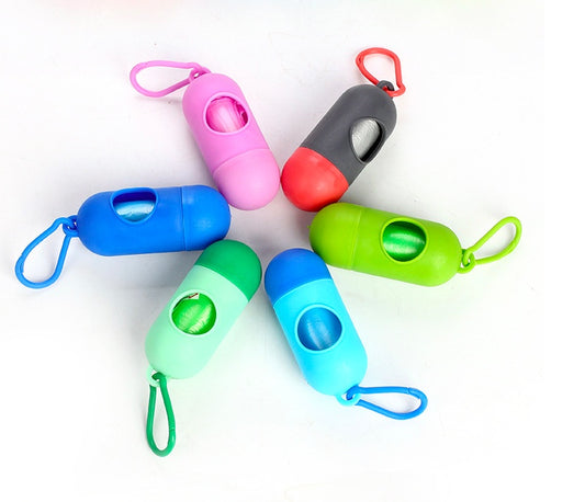 Colorful dog poop bags on a white background