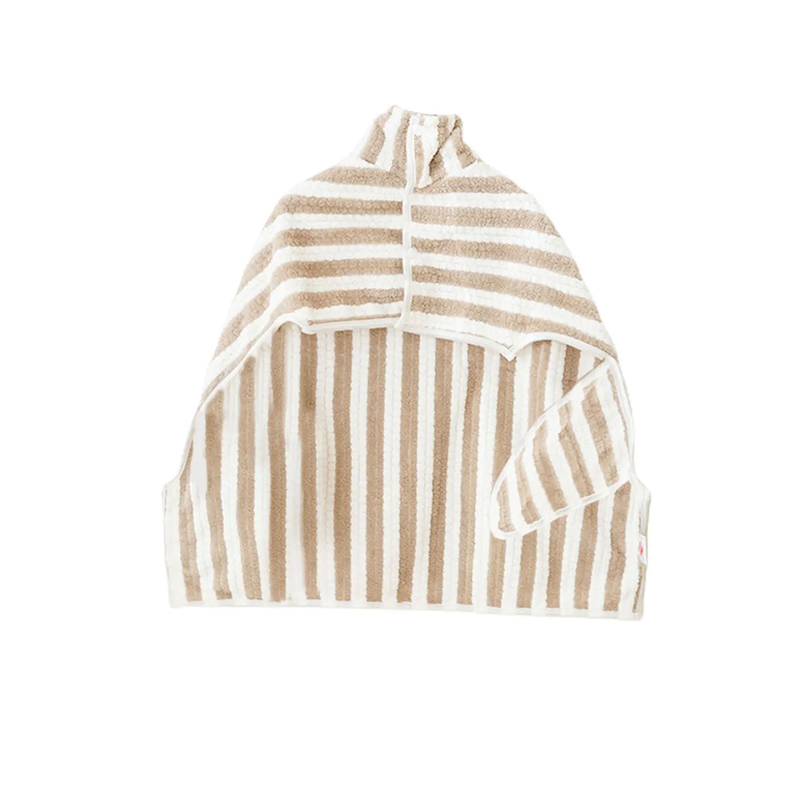 Striped halter top with beige and white stripes on a white background