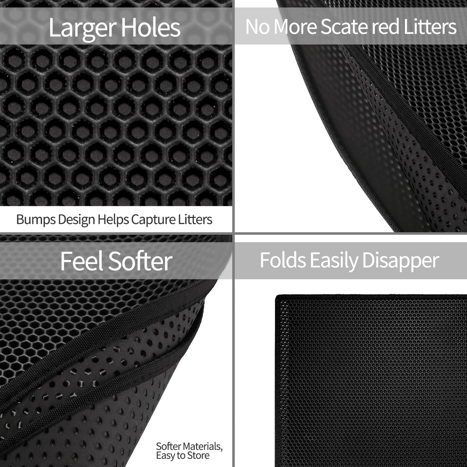 Black mesh product with features highlighted on a white background