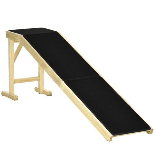 Wooden dog ramp with black mat on a white background