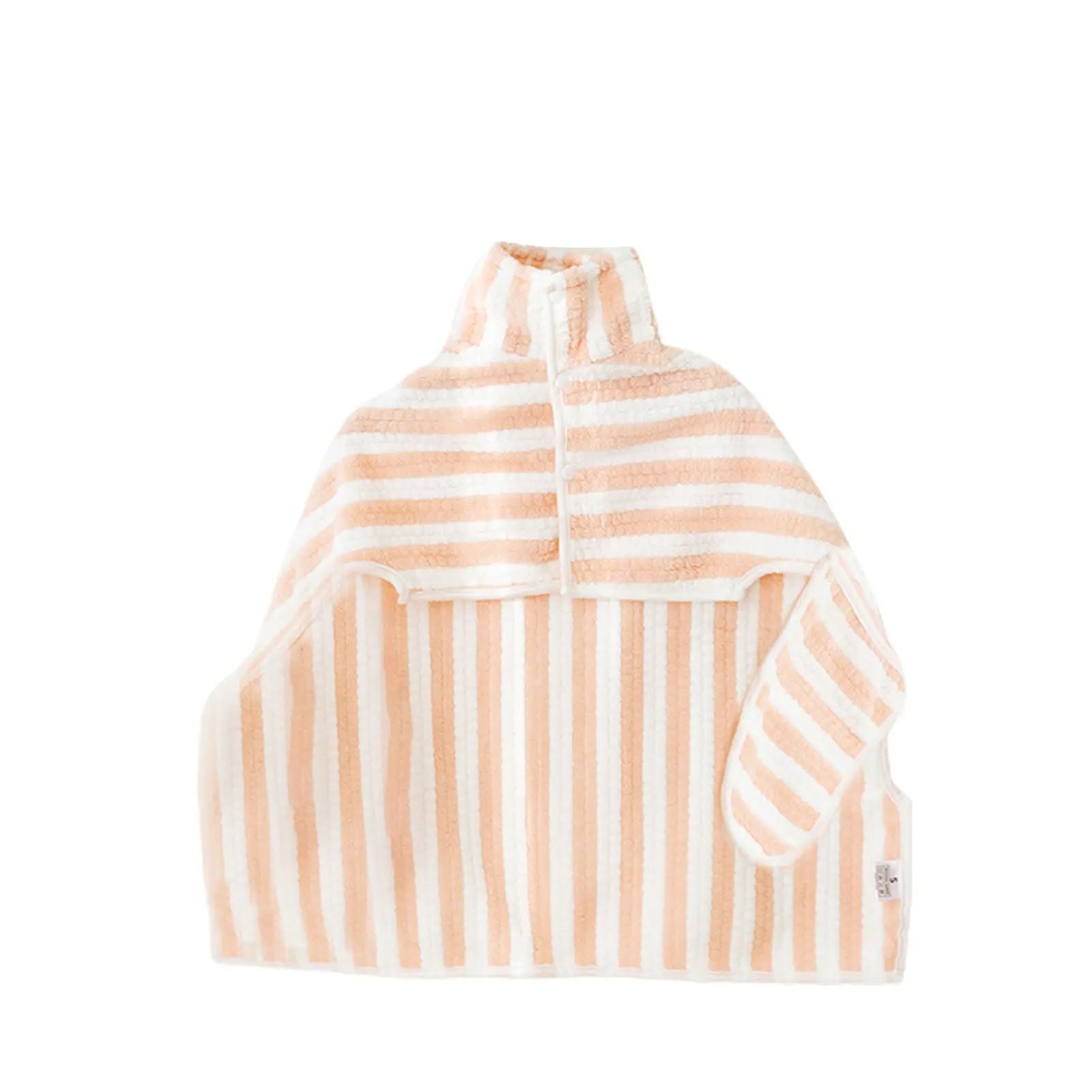 Striped dog towel with peach and white stripes on a white background